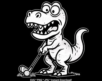 Lustiger Golf Dinosaurier SVG PNG JPG T-Rex spielen Golf Clipart, einzigartiges Golf Papa Geschenk, hochauflösendes Dinosaurier Golfer Design