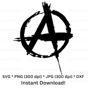 アナーキー シンボル SVG、DXF、PNG、Jpg ベクター ファイル、シルエット、クリカット、カッティング プロッター、バイカー ギフト、アナーキストの象徴、即時ダウンロード