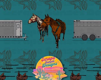 Horse and Trailer Cowboy Western Seamless Pattern