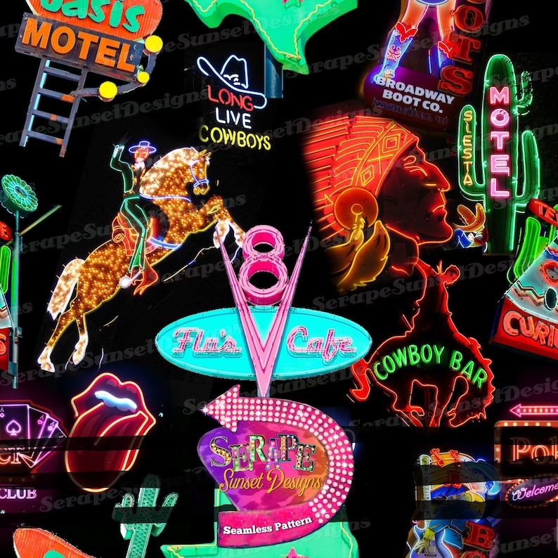 Neon Signs Seamless Pattern - Etsy