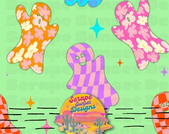 Halloween Floral Retro Ghost Seamless File