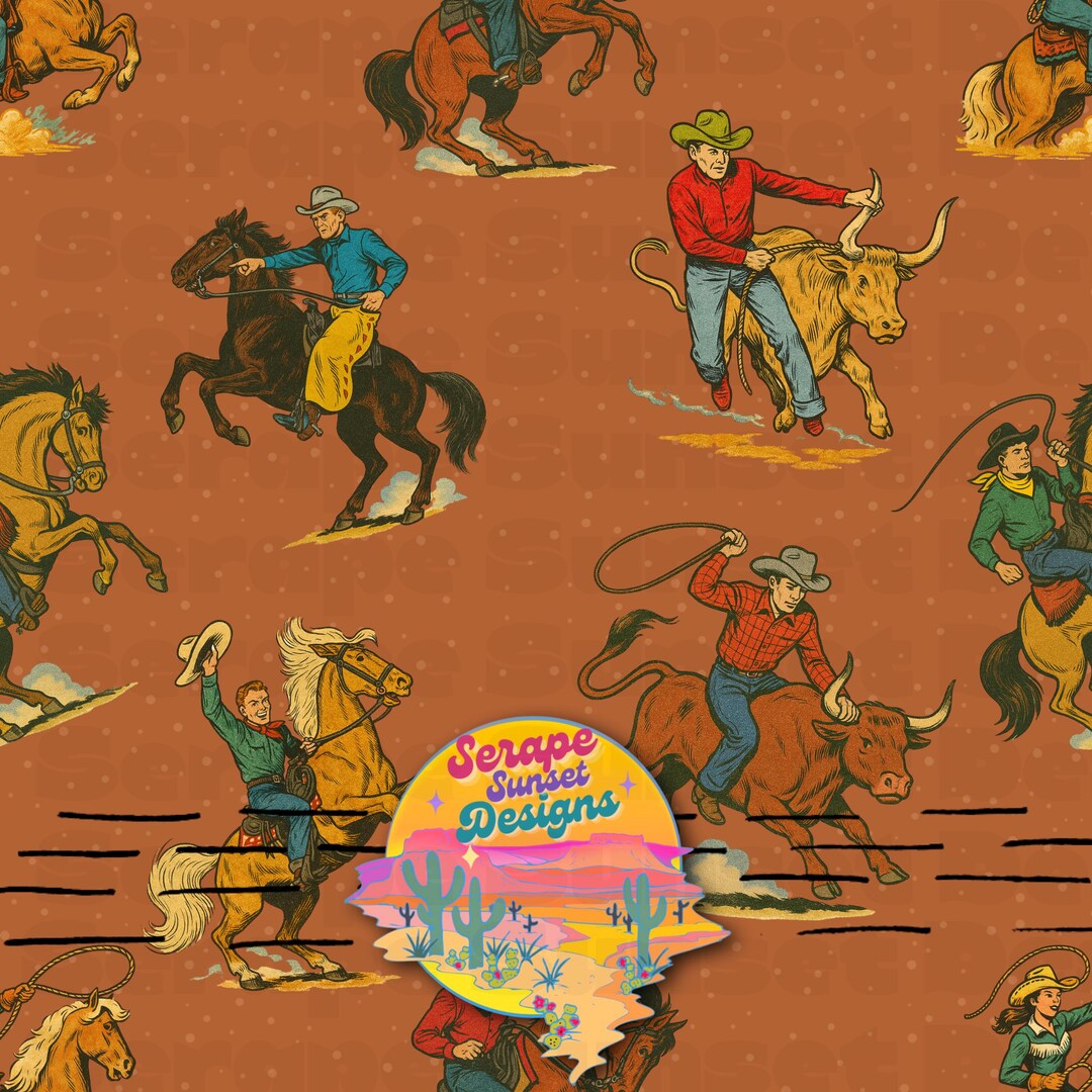 Retro Western Pattern UPGRADED Western Vintage Cowboy Seamless Pattern, Rodeo Inspired W/ a ...