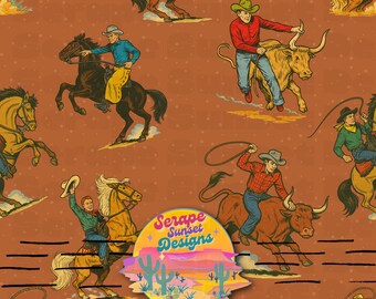 UPGRADED Western Vintage Cowboy Seamless Pattern, Rodeo Inspired w/ a Vintage Style for Products - Fabric, Print on Demand - Western