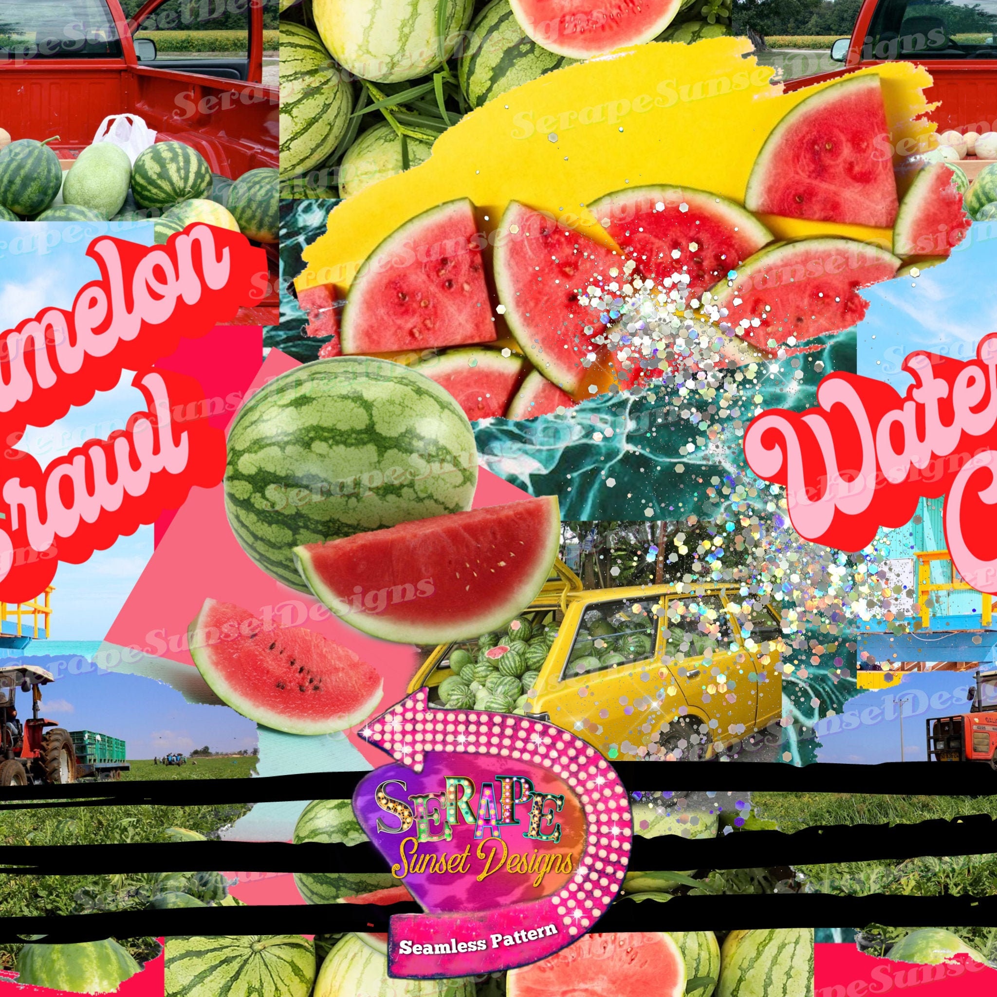 Watermelon Crawl Collage Seamless File Etsy