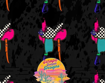 Neon and Checkered Saddle Cowhide Seamless Pattern