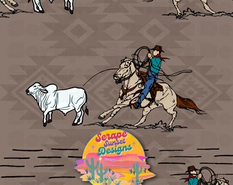 Cowboy Robin Aztec Seamless Pattern