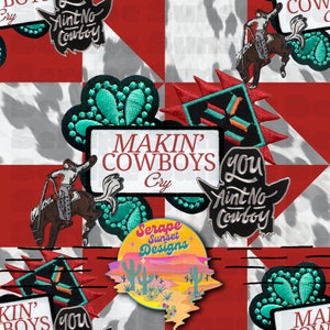 Création d'un écusson pour pleurs de cow-boys sans couture, inspiré du rodéo avec un style aztèque - Tissu, impression à la demande - Western Boutique Crafter