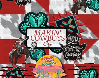 Making Cowboys Cry Patch seamless, Rodeo Inspired w/ aztec style - Fabric, Print on Demand - Western Boutique Crafter