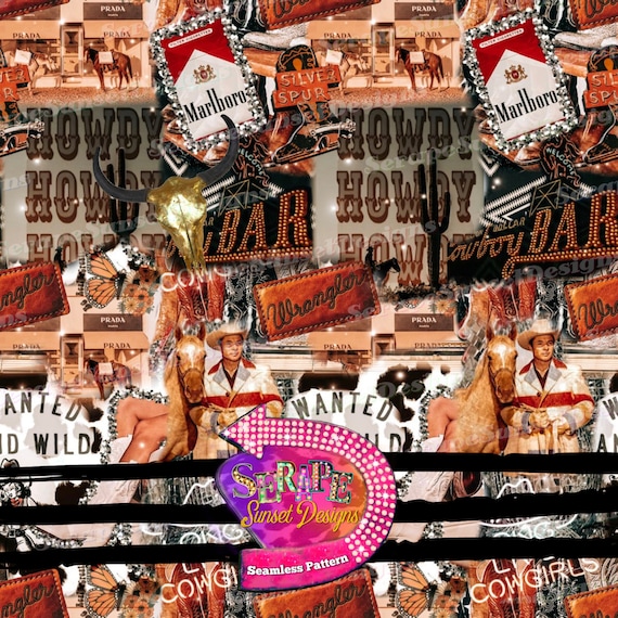Wanted Western Collage Seamless Pattern