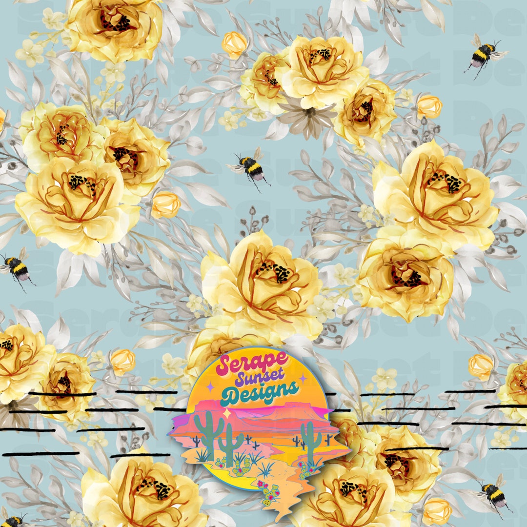 Bees and Floral Yellow Roses , Fabric Pattern - Etsy