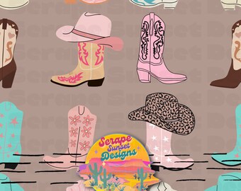 Cowgirl Boots Seamless Pattern, Fabric Pattern
