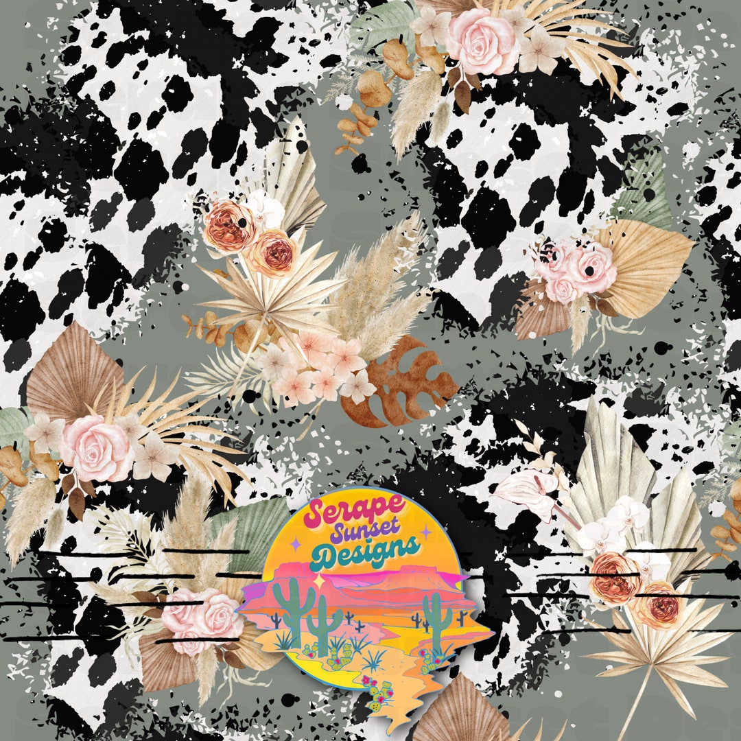 Cowhide and Boho Floral Seamless File, Fabric Pattern - Etsy