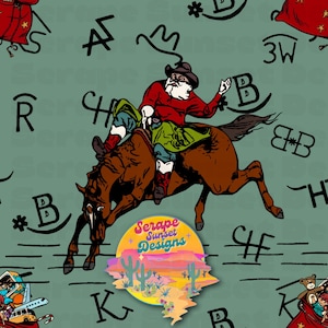 Cowboy Weihnachten gebrandmarkt Western Santa bockendes Pferd mit Geschenken Nahtloses Muster