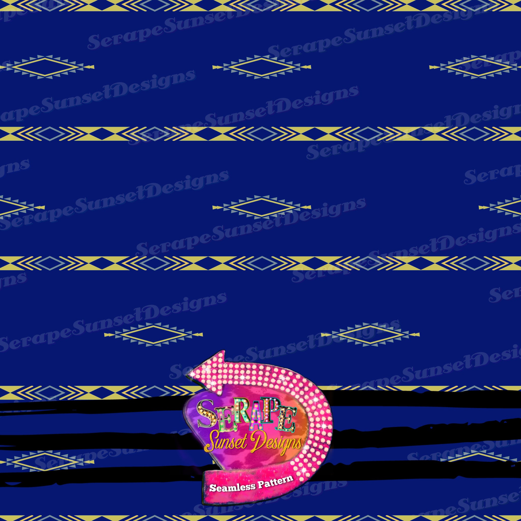 Blue and Yellow Aztec Western Seamless Pattern Etsy