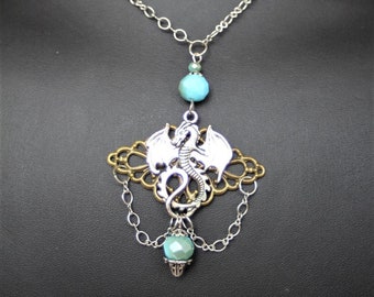 Steampunk Dragon Necklace Fantasy Pendant