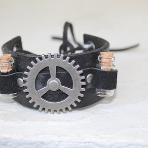 Steampunk Black Leather Cuff