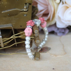 Pearl Beaded Bracelet Pink Skull Bracelet