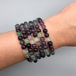 Amethyst & Rainbow Fluorite Crystal Stretch Bracelet