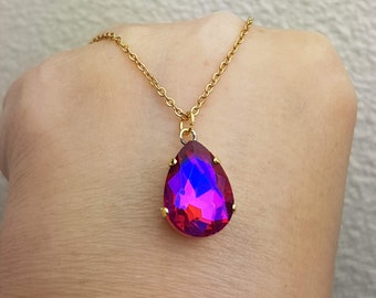 Women's Flower Petal Pendant Necklace Jewellery Hot Pink Crystal Stone UK Seller Women's Flower Petal Pendant Necklace Jewellery Hot Pink Crystal Stone UK Seller