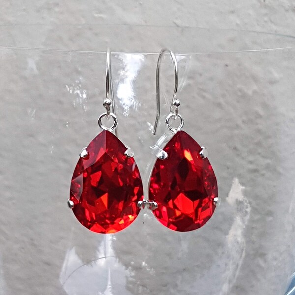 Red Swarovski Earrings Etsy