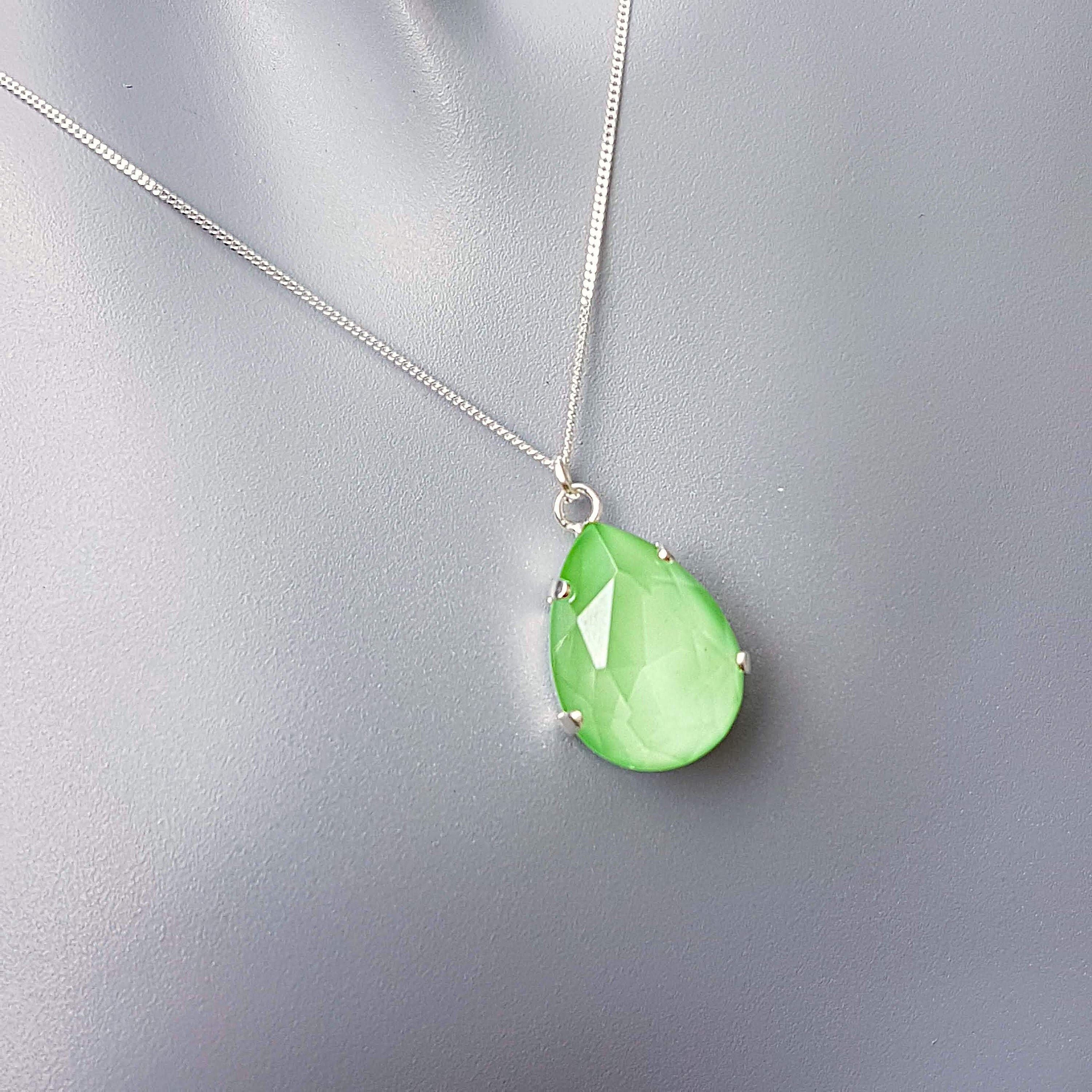 Sage Green Necklace Pendant 925 Sterling Silver Light Green Etsy