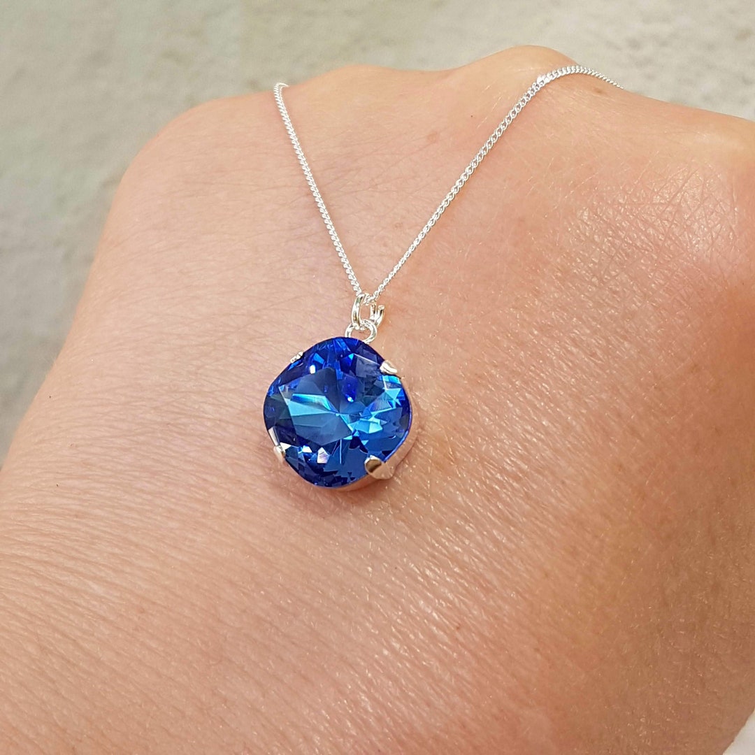 Blue Necklace Sparkly Crystal Necklace Pendant Blue Swarovski Necklace