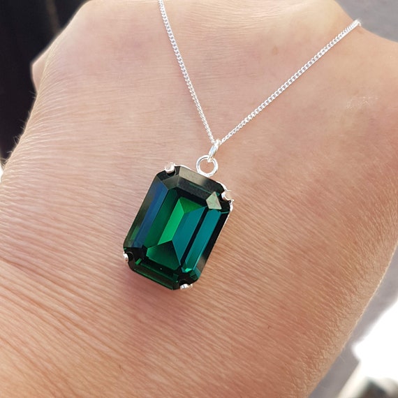 Sterling Silver Necklace Emerald 