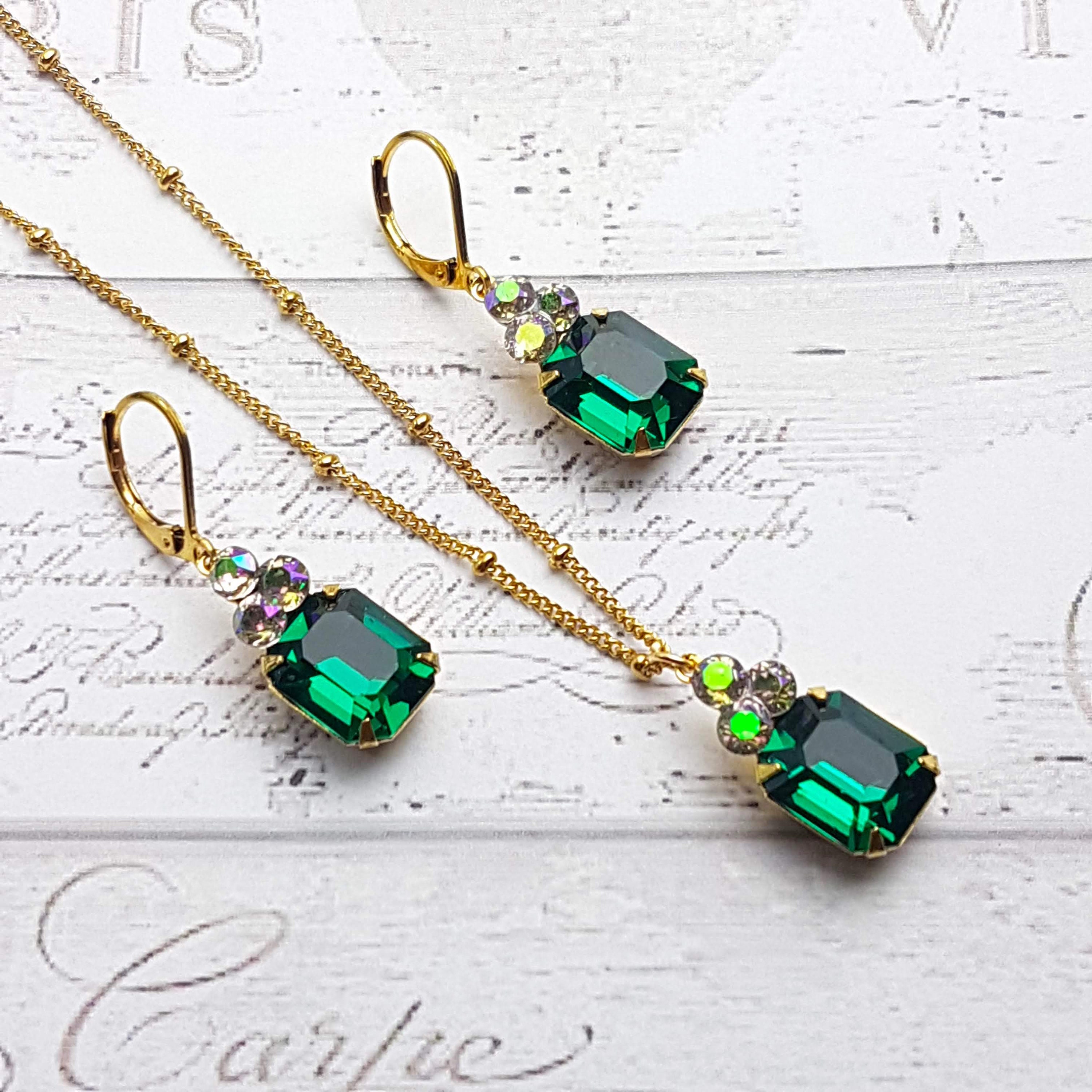 Emerald Green Jewelry Set Gold Plated Vintage Jewelry Set Etsy UK
