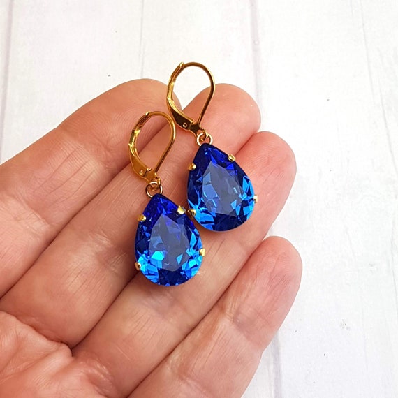Royal blue swarovski earrings clearance