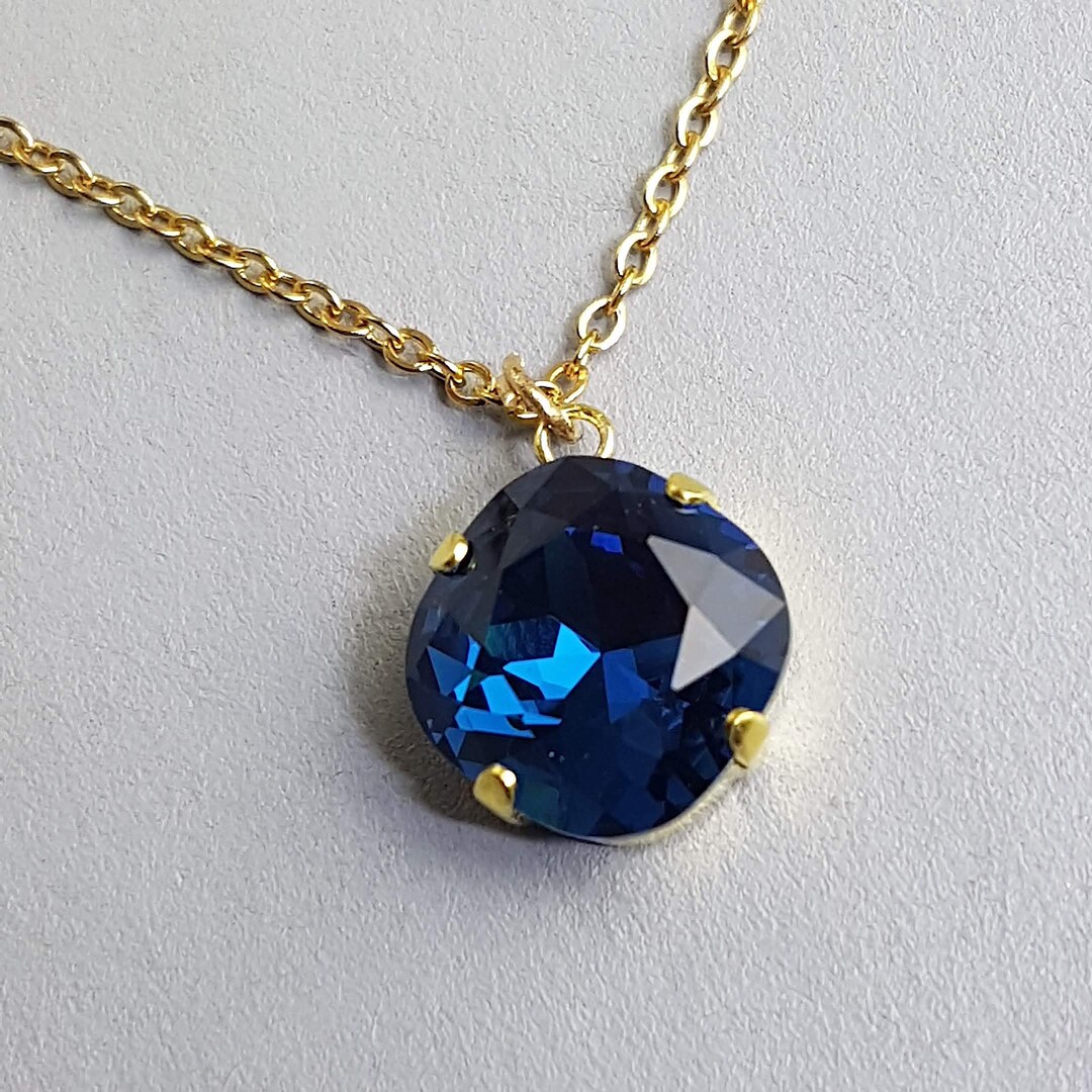Sapphire Necklace Pendant Dark Blue Swarovski Crystal Square Swarovski ...