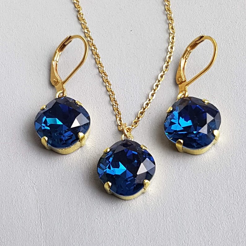 Dark Blue Bridesmaid Jewellery Set Gold Square Sapphire Etsy UK