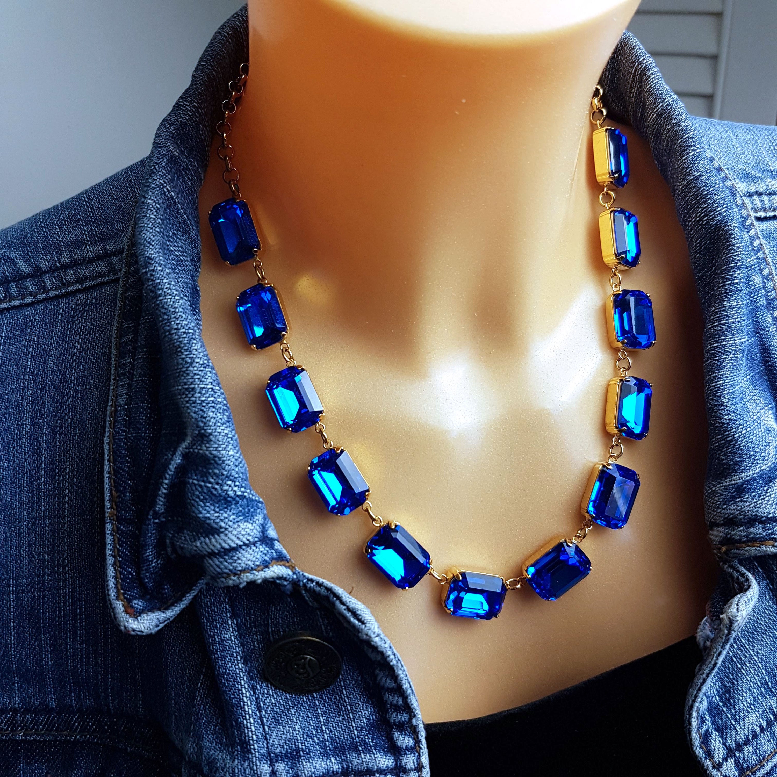 Blue Crystal Chocker Necklace Collet Silver Sapphire Edwardian