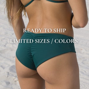 ISLA bottom / Scrunch bikini bottom with moderate coverage, ruched back swimsuit bottom, mid rise bathing suit bottom, scrunch butt bikini