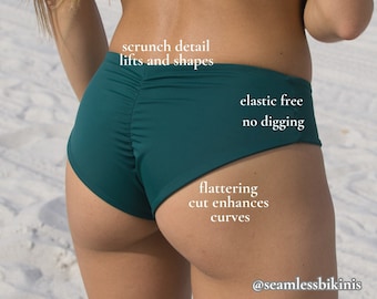 ISLA bottom / Moderate coverage scrunch butt bikini bottom, scrunch back swimsuit bottom, seamless bathing suit bottom, ruched bikini bottom