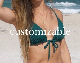 Customizable triangle bikini top with front tie, triangle swimsuit top, handmade bathing suit top. Seamless bikini, reversible swimwear