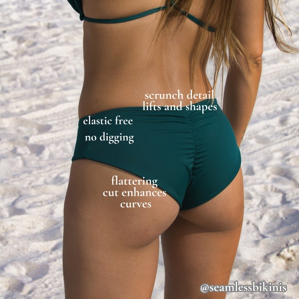 ISLA bottom / Moderate coverage scrunch bikini bottom, ruched back swimsuit bottom, mid rise bathing suit bottom, scrunch butt bikini
