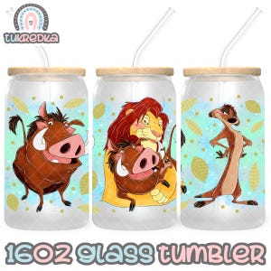 Lion King Simba Pumbaa Timon Cup PNG-bestand DIGITALE DOWNLOAD 16oz glazen bekerontwerp, 16oz Libby bekerwikkel