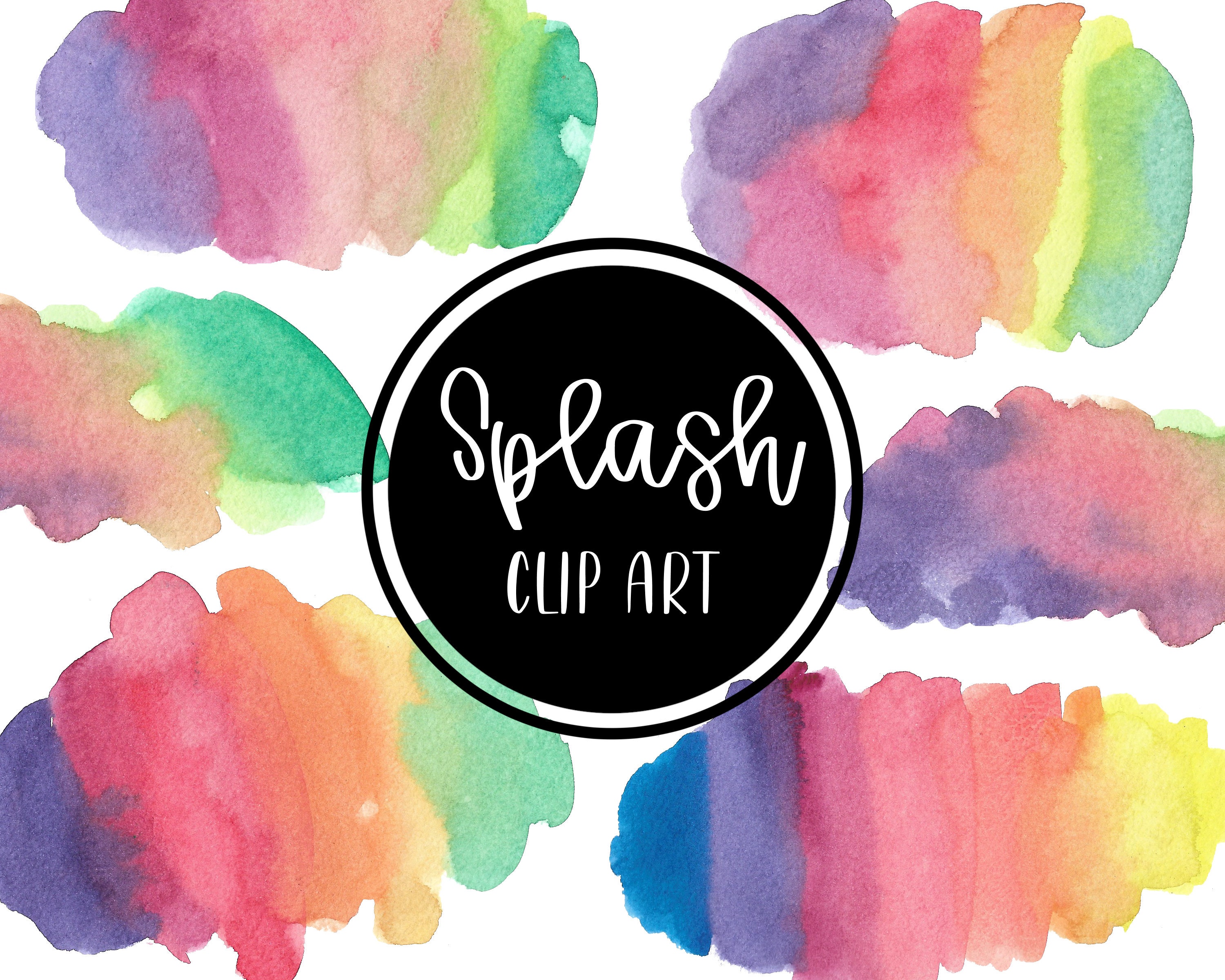 Rainbow Splash Splotches Watercolor Handpainted Digital - Etsy