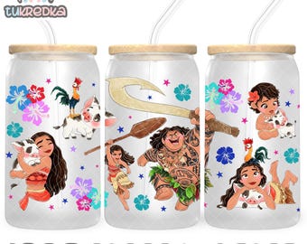 Prinzessin Moana Maui Heihei Cup PNG-Datei DIGITAL DOWNLOAD 16oz Glasbecher Design, 16oz Libby Cup Wrap
