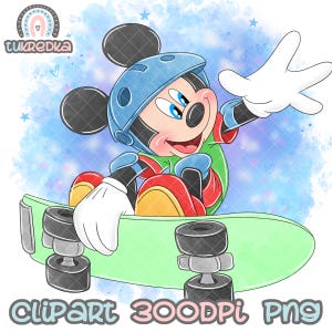 Mickey Mouse Skateboard Clipart, PNG Clip art, Mickey Minnie Mouse and Friends Cartoon Sublimation PNG