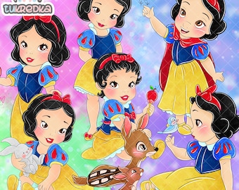 Set of Baby Toddler Princess Snow White Clipart, PNG Clip art, Cartoon Sublimation PNG Cartoon Art for Scrapbooking & Crafts