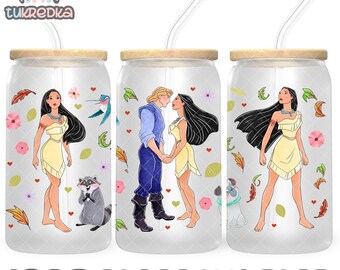 Prinzessin Pocahontas Tasse PNG-Datei DIGITAL DOWNLOAD 16oz Glasbecher Design, 16oz Libby Cup Wrap