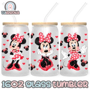 Minnie Mouse Cup PNG File DIGITAL DOWNLOAD 16oz Glass Tumbler Design, 16oz Libby Cup Wrap