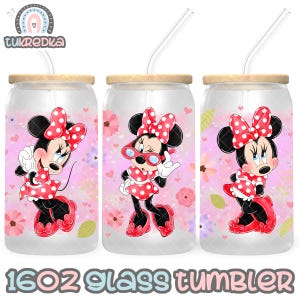 Minnie Mouse Cup PNG File DIGITAL DOWNLOAD 16oz Glass Tumbler Design, 16oz Libby Cup Wrap