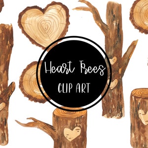Coeur arbres Clip art aquarelle peint à la main numérique Clipart dalle de bois brindilles cartes graphiques florales télécharger utilisation commerciale gratuite PNG