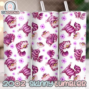 Alice au pays des merveilles Le chat du Cheshire 20 oz Skinny Tumbler Wrap, conception de gobelet droit Sublimation Télécharger PNG Cup Wrap sans couture