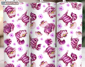 Alice In Wonderland The Cheshire Cat 20oz Skinny Tumbler Wrap, Straight Tumbler Design Sublimation Download PNG Cup Wrap Seamless