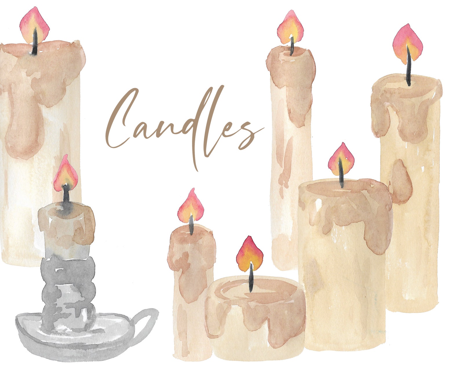 Candles Candle Watercolor Handpainted Digital Clipart Light Etsy