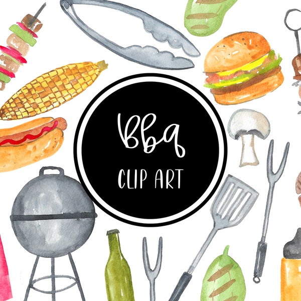 Bbq Watercolor Handpainted Digital Clip art Clipart Camping Grill Cards Download Free Commercial Use PNG