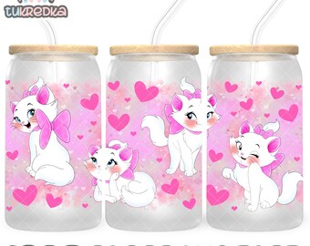 Archivo PNG de taza de gatito de Los Aristogatos, descarga digital, diseño de vaso de vidrio de 16 oz, envoltura de taza Libby de 16 oz